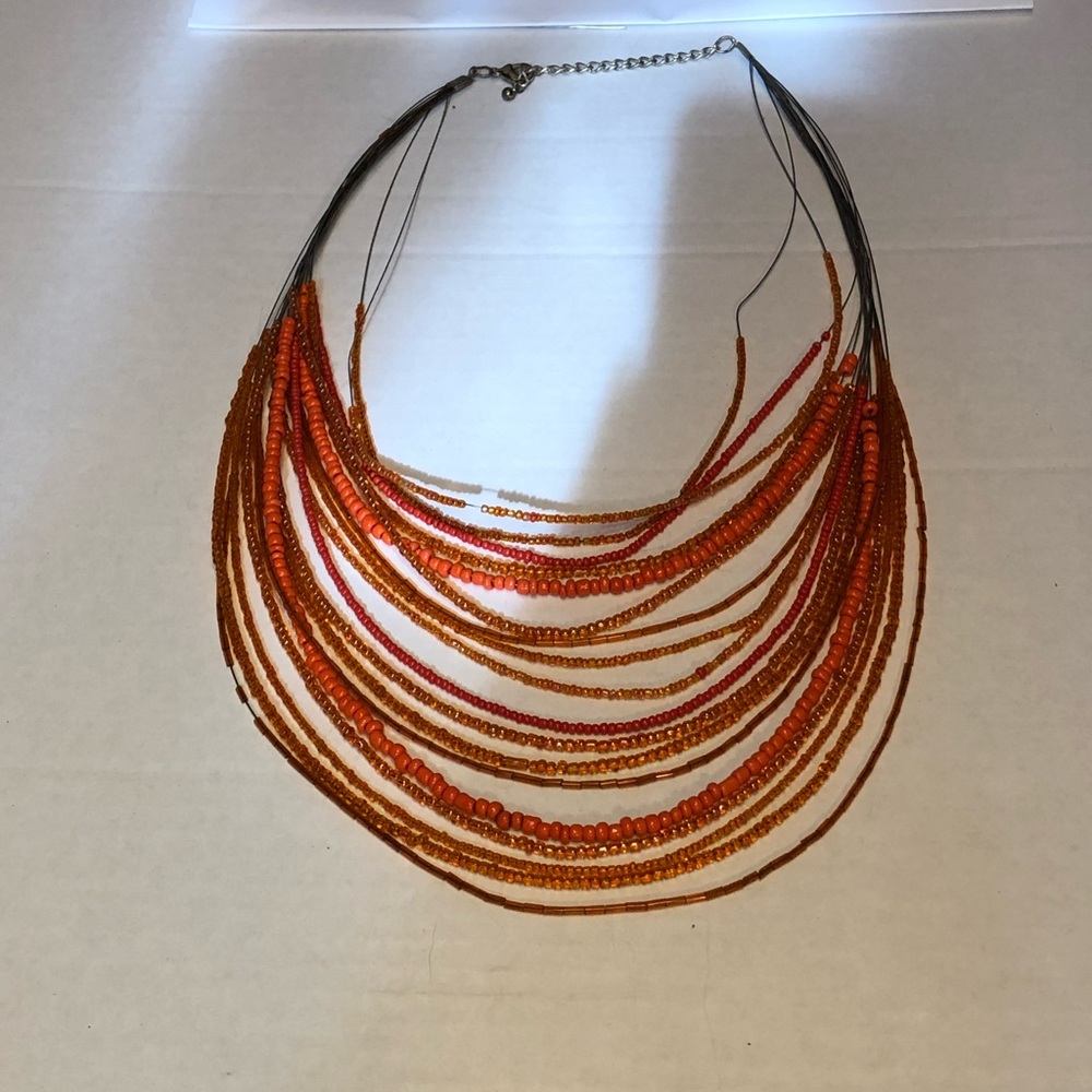 18 Strand Orange Seed Statement Bib Necklace - image 3